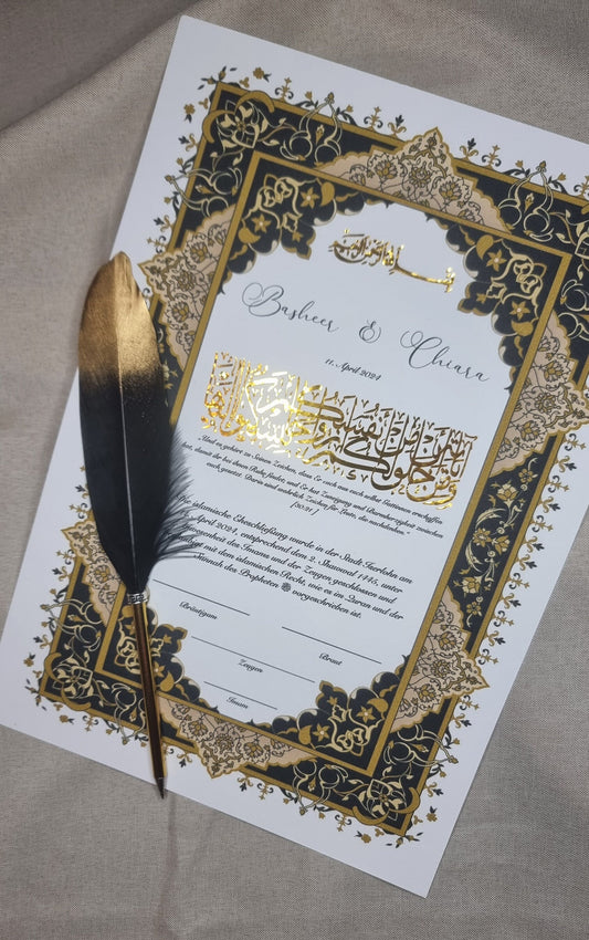 Edle Nikah Nikkah Zertifikat Nikkahkhat | islamische Eheurkunde Dini nikah Belgesi Ehezertifikat Schwarz-Gold